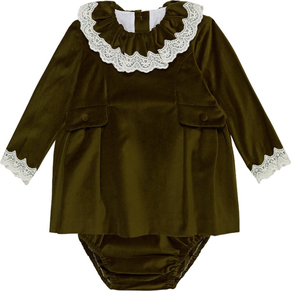 La Coqueta NEW NWT Olive Green Velvet Daroca Set 2Y